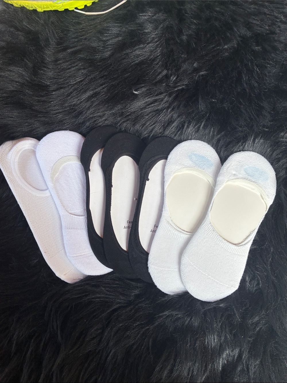 Pack of No-Show Liner Socks in White and Black. 7 pairs in all, never worn